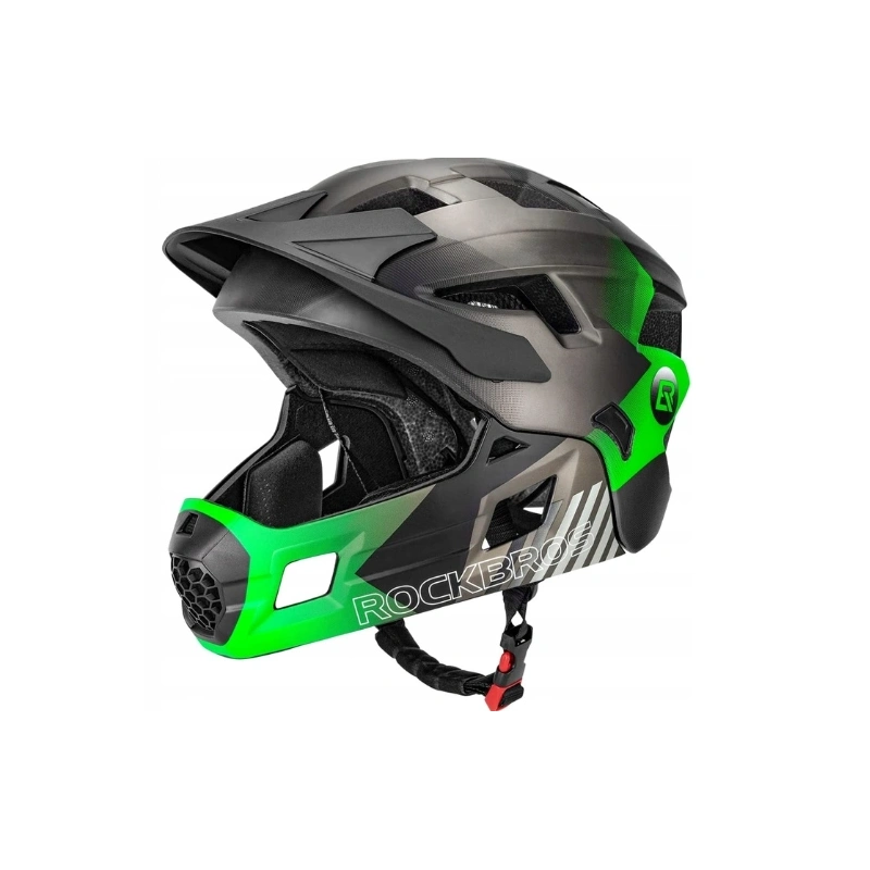 ROCKBROS - Kask z Odpinaną Szczęką - Czarno-Zielony [M]