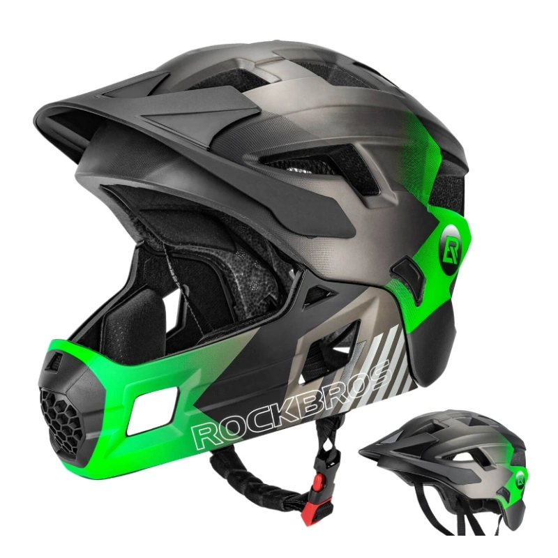 ROCKBROS - Kask z Odpinaną Szczęką - Czarno-Zielony [M]