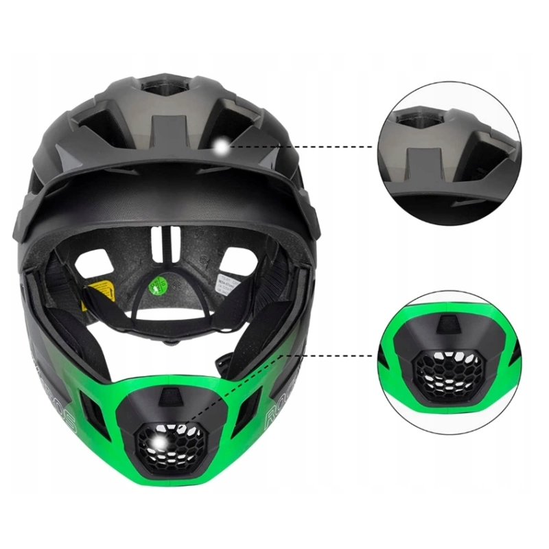 ROCKBROS - Kask z Odpinaną Szczęką - Czarno-Zielony [M]